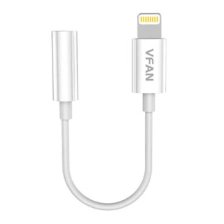 Kábel VFAN L07 Lightning na jack 3,5 mm AUX, 10 cm (biely)